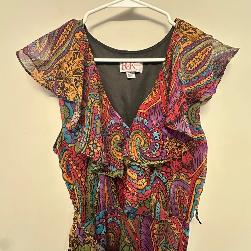 Vintage Y2K Era R&K Originals Fairycore Paisley Midi Dress w/ Tie Size 8 - Picture 8 of 9